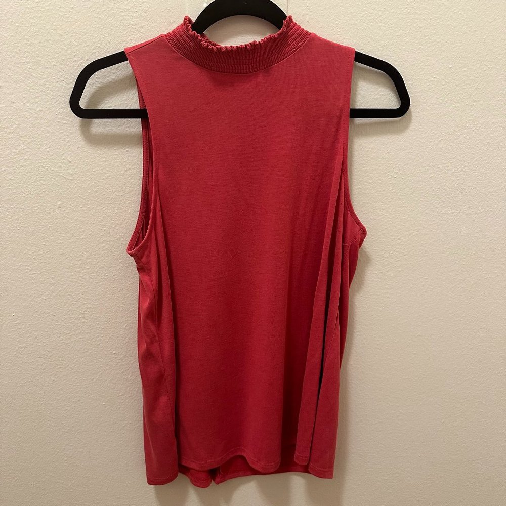LOFT Red/Salmon Tank blouse high fringe neck Size S